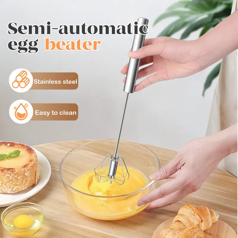 Semi-Automatic Stainless Steel Push Rotary Egg Beater Whisk | Buy 1 Get 1 Free