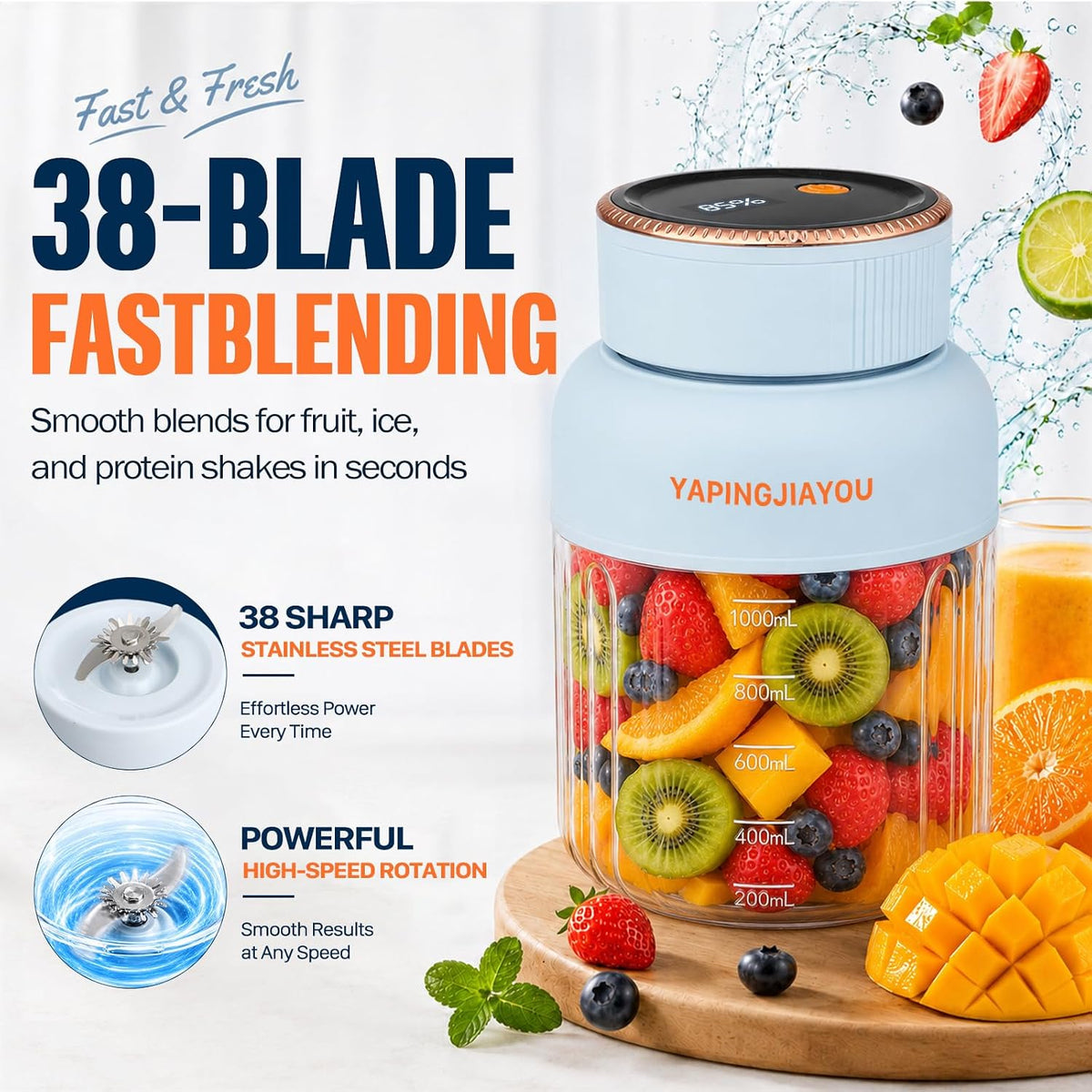 USB Rechargeable Portable Blender blue original photo 2