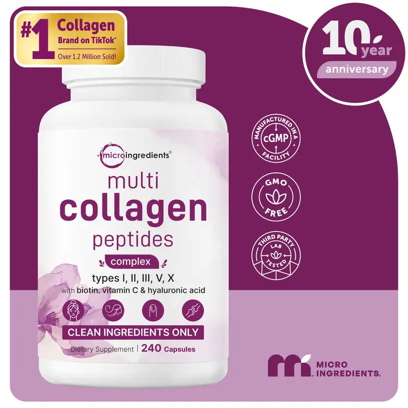 Multi-Collagen Peptides Complex Capsules for Youthful Skin, Hair, Nails & Joints