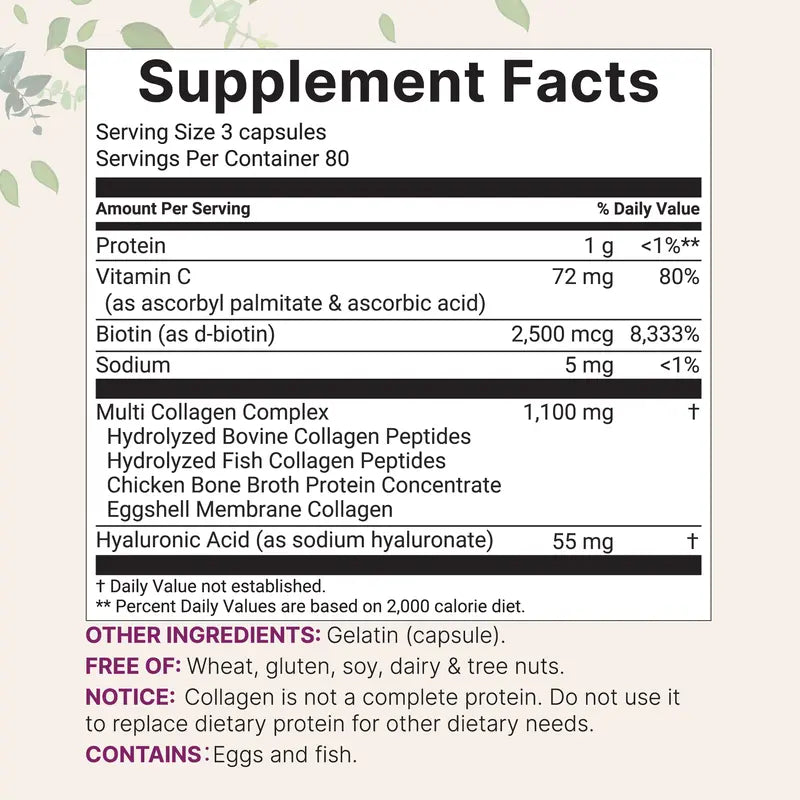 Multi-Collagen Peptides Complex Capsules for Youthful Skin, Hair, Nails & Joints