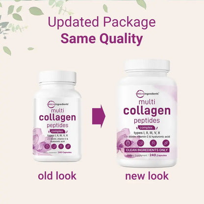 Multi-Collagen Peptides Complex Capsules for Youthful Skin, Hair, Nails & Joints