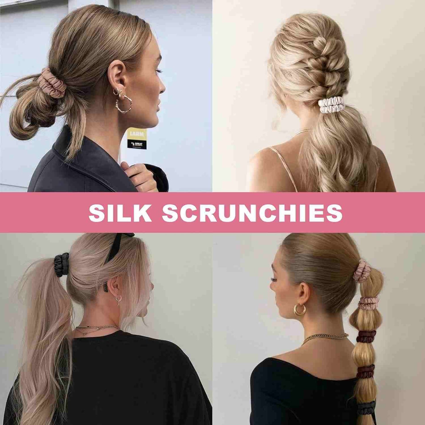 100% Mulberry Silk Scrunchies Set – Zero Damage & Anti-Frizz Hair Ties | Buy 1 Get 1 Free