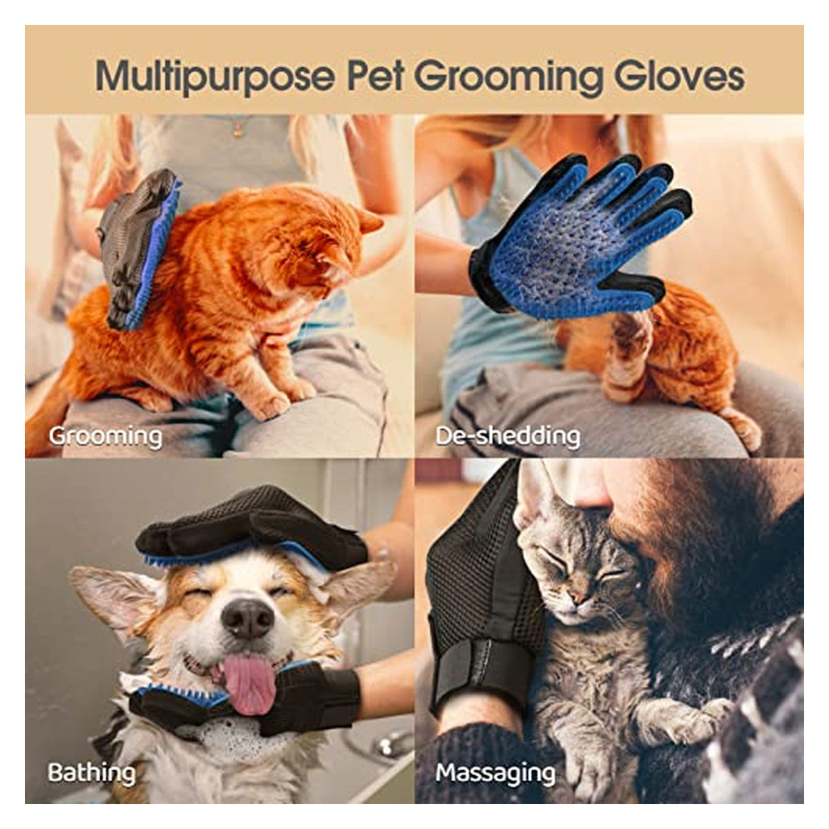 Silicone Pet Grooming Gloves – Two-Pair Set original product photo