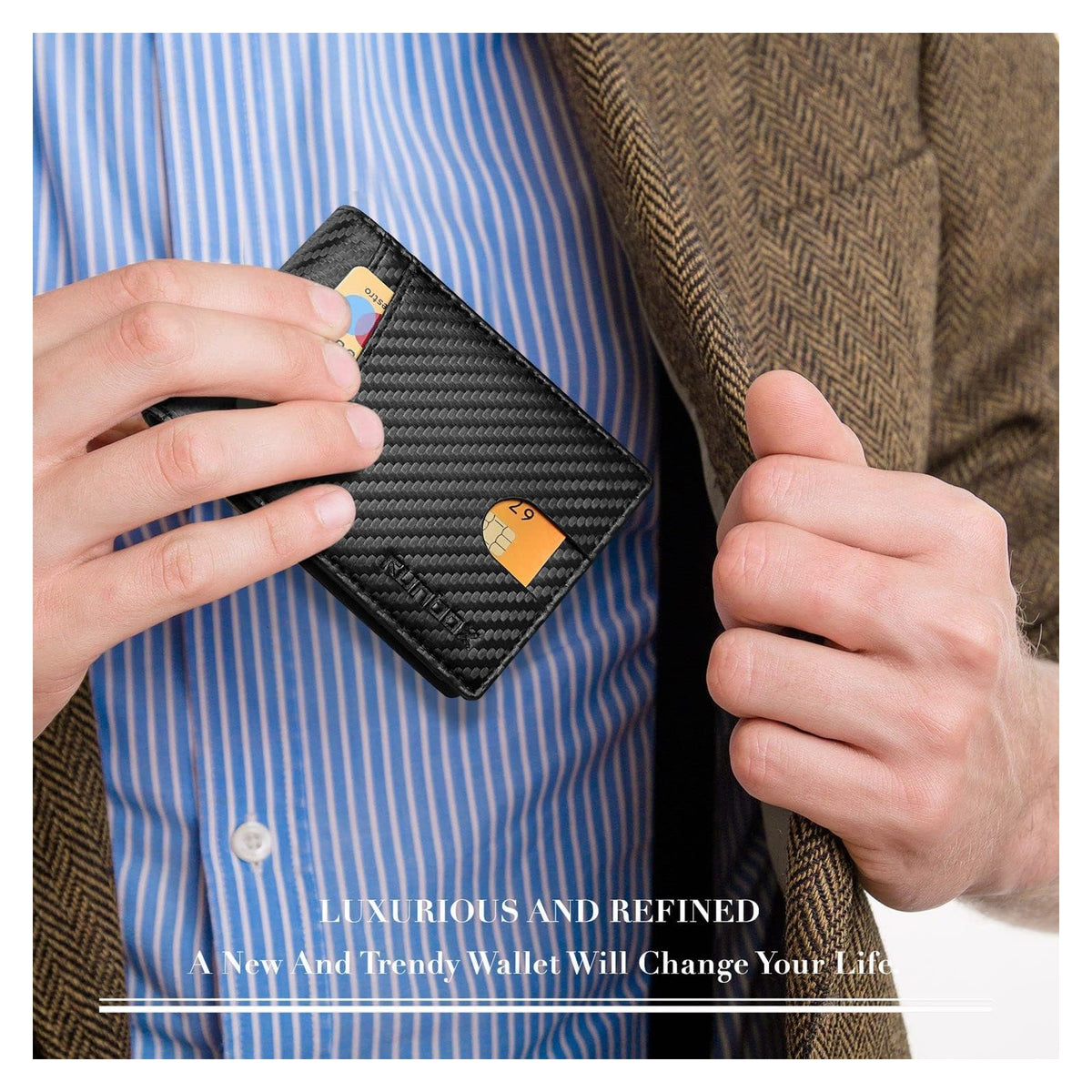 RUNBOX Slim Bifold RFID Wallet with Two ID Windows — shared source structure/use illustration; choose your color above