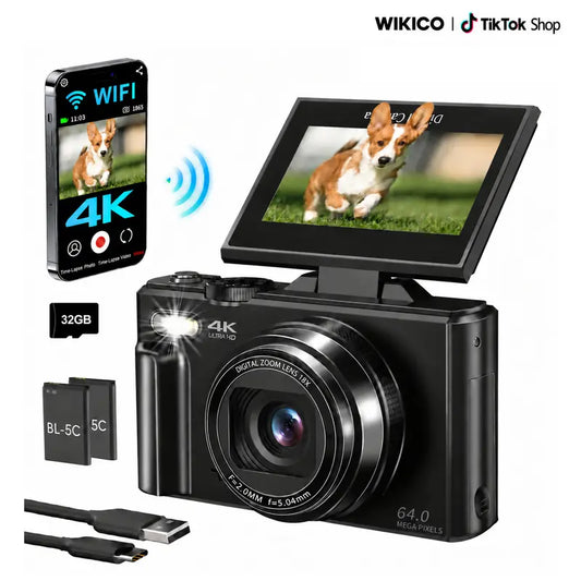 WIKICO 4K Digital Camera – 64MP, Flip Screen & Two-Battery Kit – original image 1