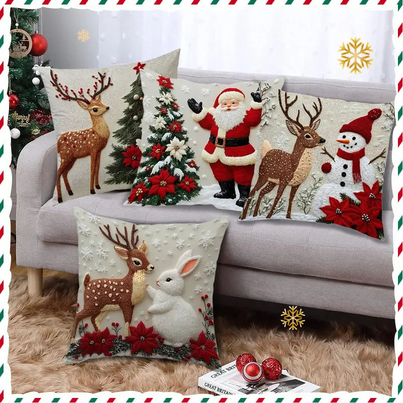 Christmas Throw Pillow Covers – Four-Piece Set – Christmas reindeer