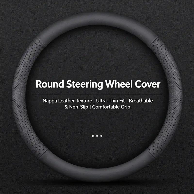 Textured Steering Wheel Covers – Matching Duo – 【Upgraded Nappa Leather】Black