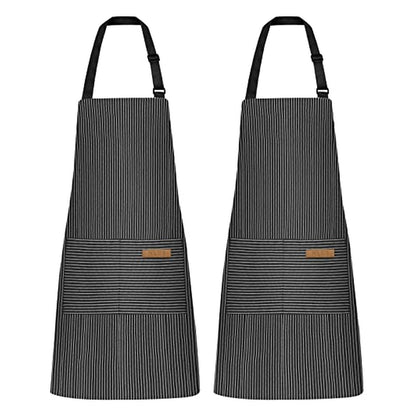 Adjustable Kitchen Aprons with Two Pockets - Four-Piece Set - Black Pinstripes