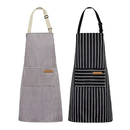 Adjustable Kitchen Aprons with Two Pockets - Four-Piece Set - Black/Brown