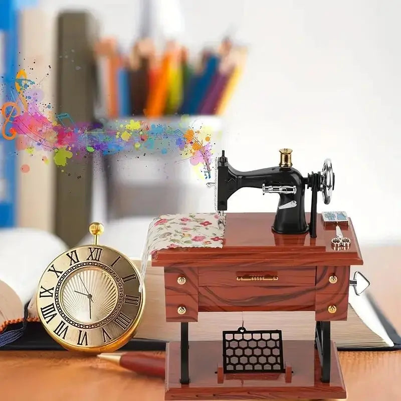 Vintage Sewing Machine Wind-Up Music Box original product photo 7
