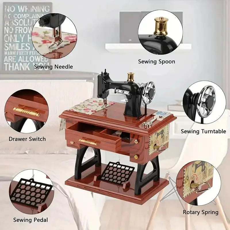 Vintage Sewing Machine Wind-Up Music Box original product photo 6