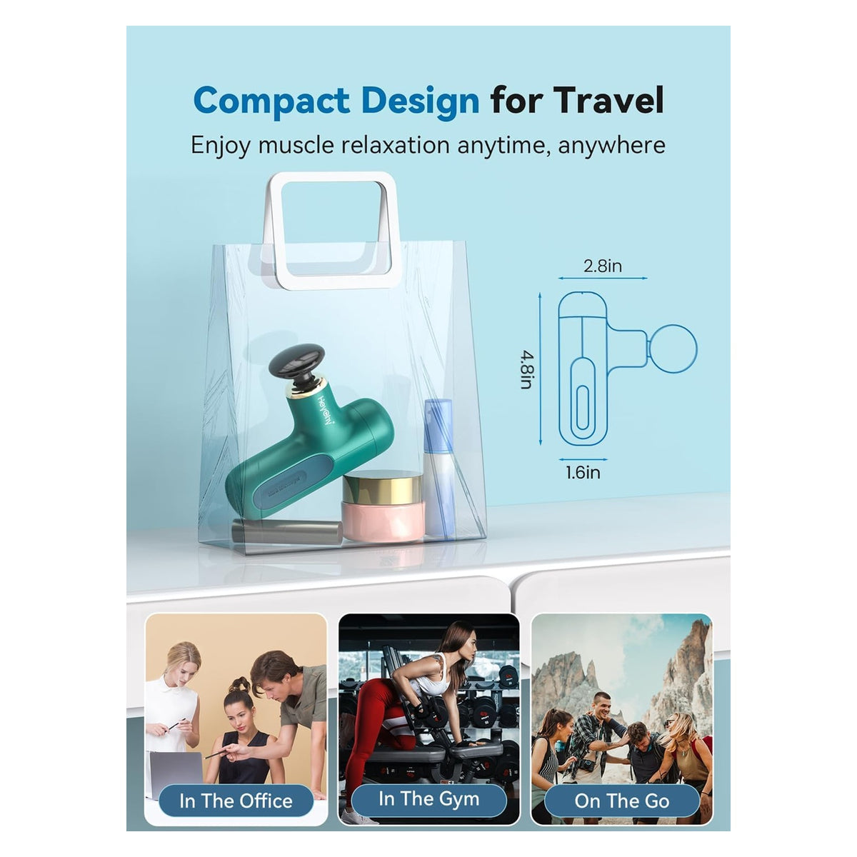 HEYCHY Super Mini Massage Gun — shared source structure/use illustration; choose your color above