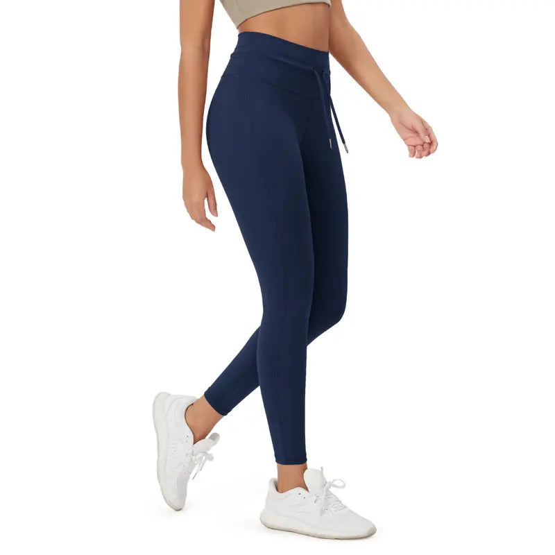 Navy high-waist drawstring leggings
