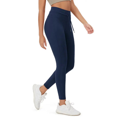 Navy high-waist drawstring leggings