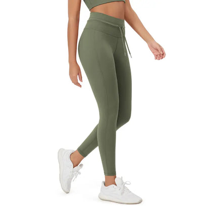 Dark Olive high-waist drawstring leggings