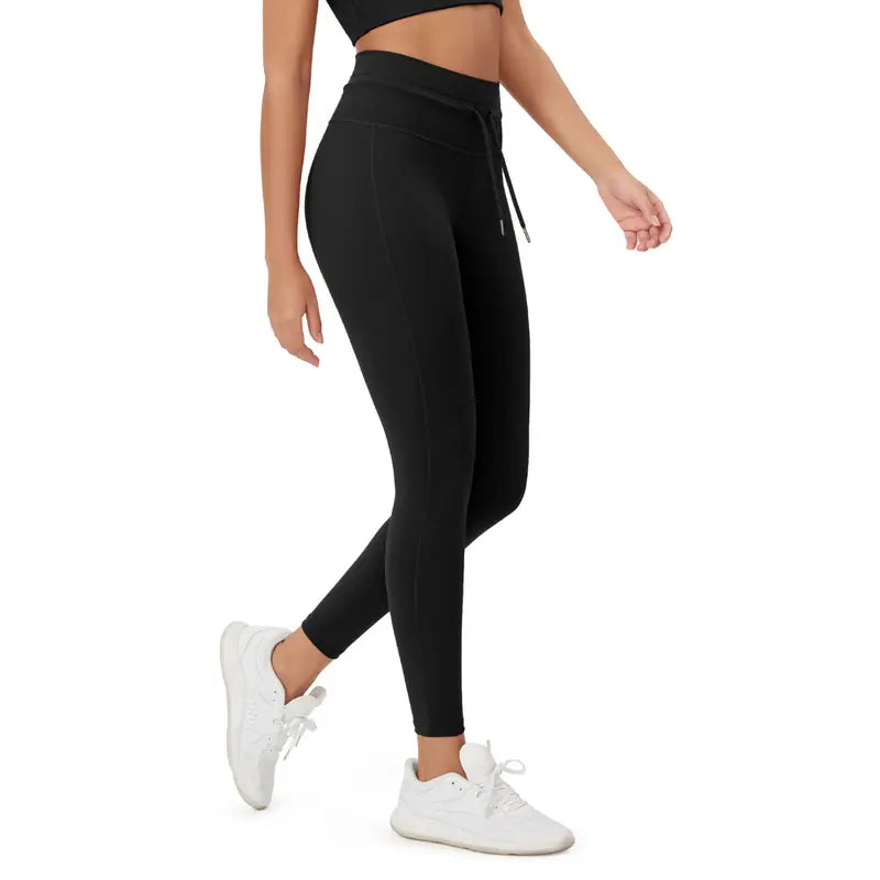 Black high-waist drawstring leggings