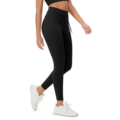 Black high-waist drawstring leggings