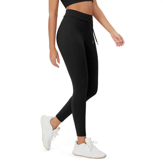 Black high-waist drawstring leggings