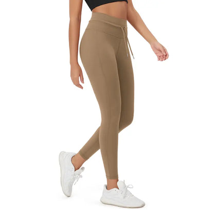 Brunette high-waist drawstring leggings