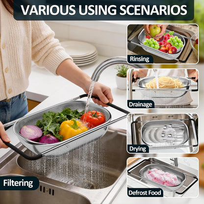 Over the Sink Colander - Strainers and Colanders - Sink Strainer Basket - Expandable Fine Mesh Strainer with Rubber Grip for Veggie, Fruits, Pasta, Home Kitchen Essentials (9.5W x 13.4-21.3L x 3.3H) — source gallery