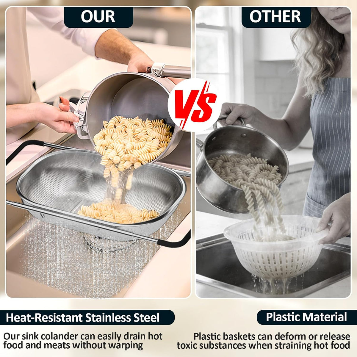 Over the Sink Colander - Strainers and Colanders - Sink Strainer Basket - Expandable Fine Mesh Strainer with Rubber Grip for Veggie, Fruits, Pasta, Home Kitchen Essentials (9.5W x 13.4-21.3L x 3.3H) — source gallery
