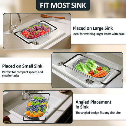 Over the Sink Colander - Strainers and Colanders - Sink Strainer Basket - Expandable Fine Mesh Strainer with Rubber Grip for Veggie, Fruits, Pasta, Home Kitchen Essentials (9.5W x 13.4-21.3L x 3.3H) — source gallery