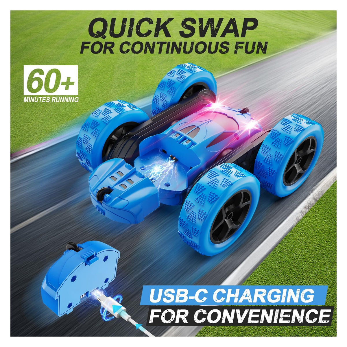 QUNREDA 4WD RC Stunt Car with USB-C Batteries — source image 2