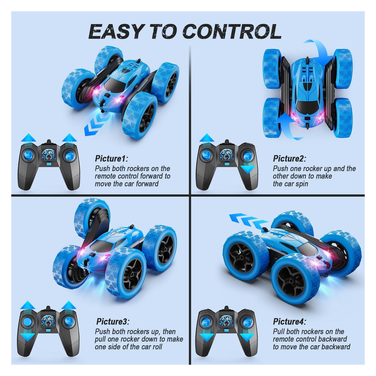 QUNREDA 4WD RC Stunt Car with USB-C Batteries — source image 6