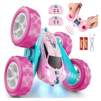QUNREDA 4WD RC Stunt Car with USB-C Batteries — Pink