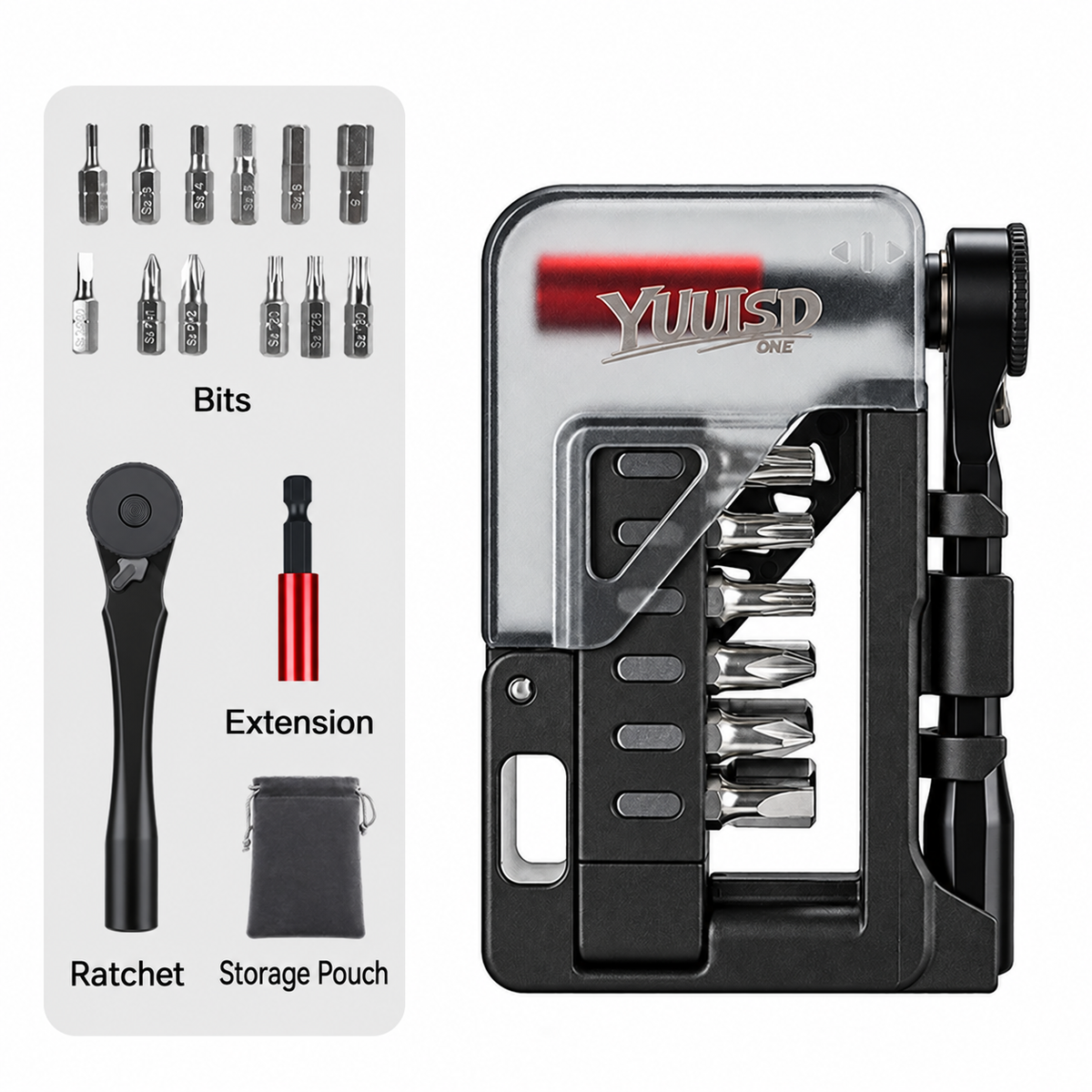 YUUISD Basic kit with bits, ratchet, extension and pouch