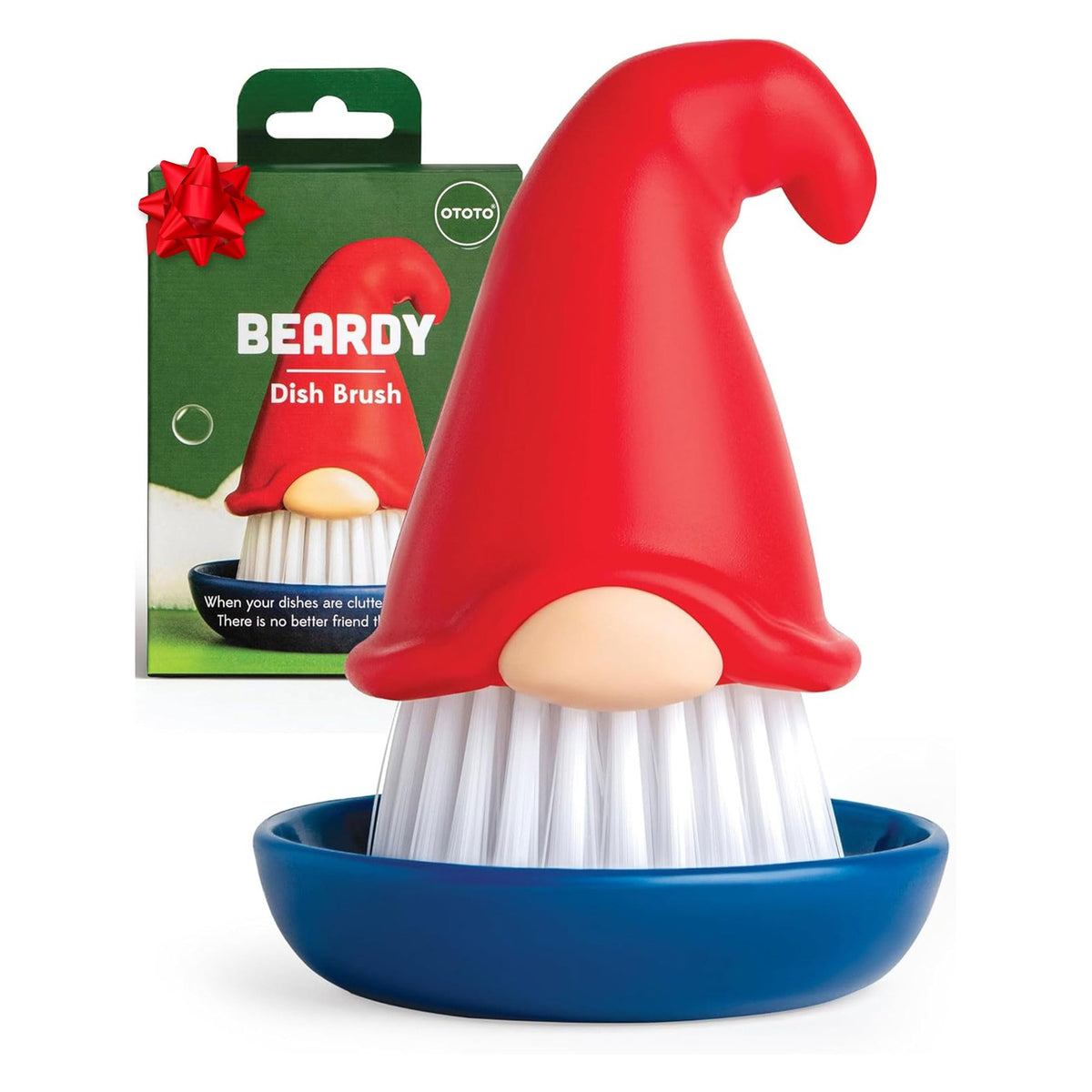 OTOTO Beardy Gnome Dish Brush with Drip Tray - Two-Brush Set - Beardy