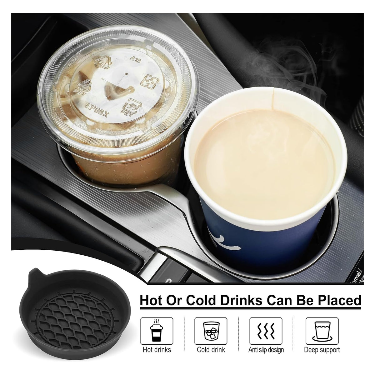 SINGARO Silicone Car Cup Holder Coasters — 16-Piece Set — shared source structure/use illustration; choose your color above