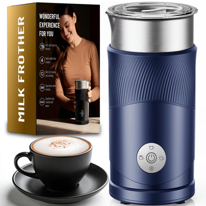 350ml Electric Milk Frother: 4-in-1 Hot & Cold Foam Maker - Blue | 450W Milk Steamer With 180ml Foam, Under 55dB For Family Mornings - SUS304 Steel, 2 Whisks for Latte, Cappuccino