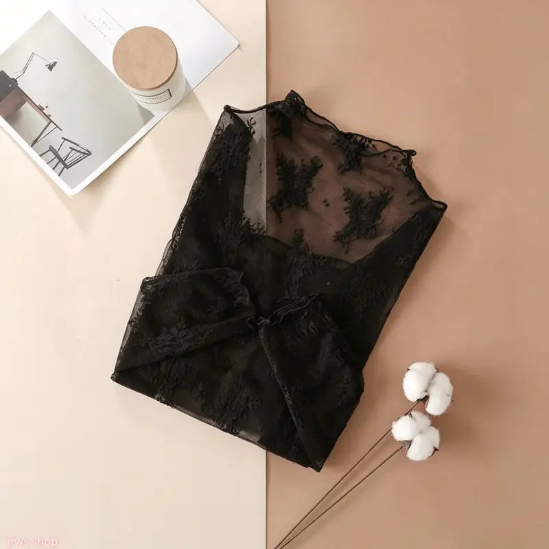 Floral Lace Layering Tops — 6-Piece Set — Black original product image