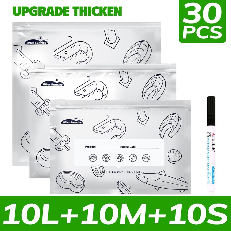 Resealable Foil Food Storage Bags with Markers – 60 Bags – 【Upgrade Thicken】30 PCS+1 PCS Freezer Marker