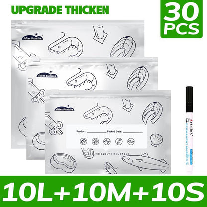 Resealable Foil Food Storage Bags with Markers – 60 Bags – 【Upgrade Thicken】30 PCS+1 PCS Freezer Marker