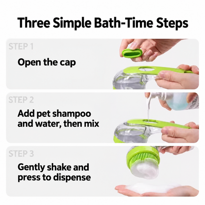 Filling and using the pet bath brush
