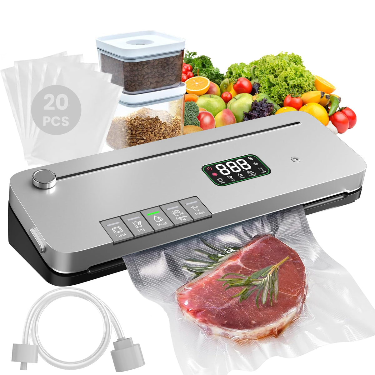 75kPa Food Vacuum Sealer with 20 Starter Bags – product view