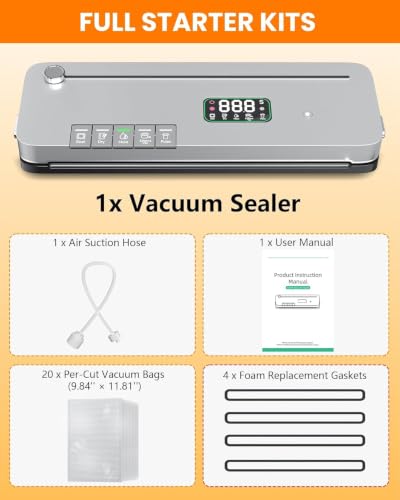 75kPa Food Vacuum Sealer with 20 Starter Bags – product view