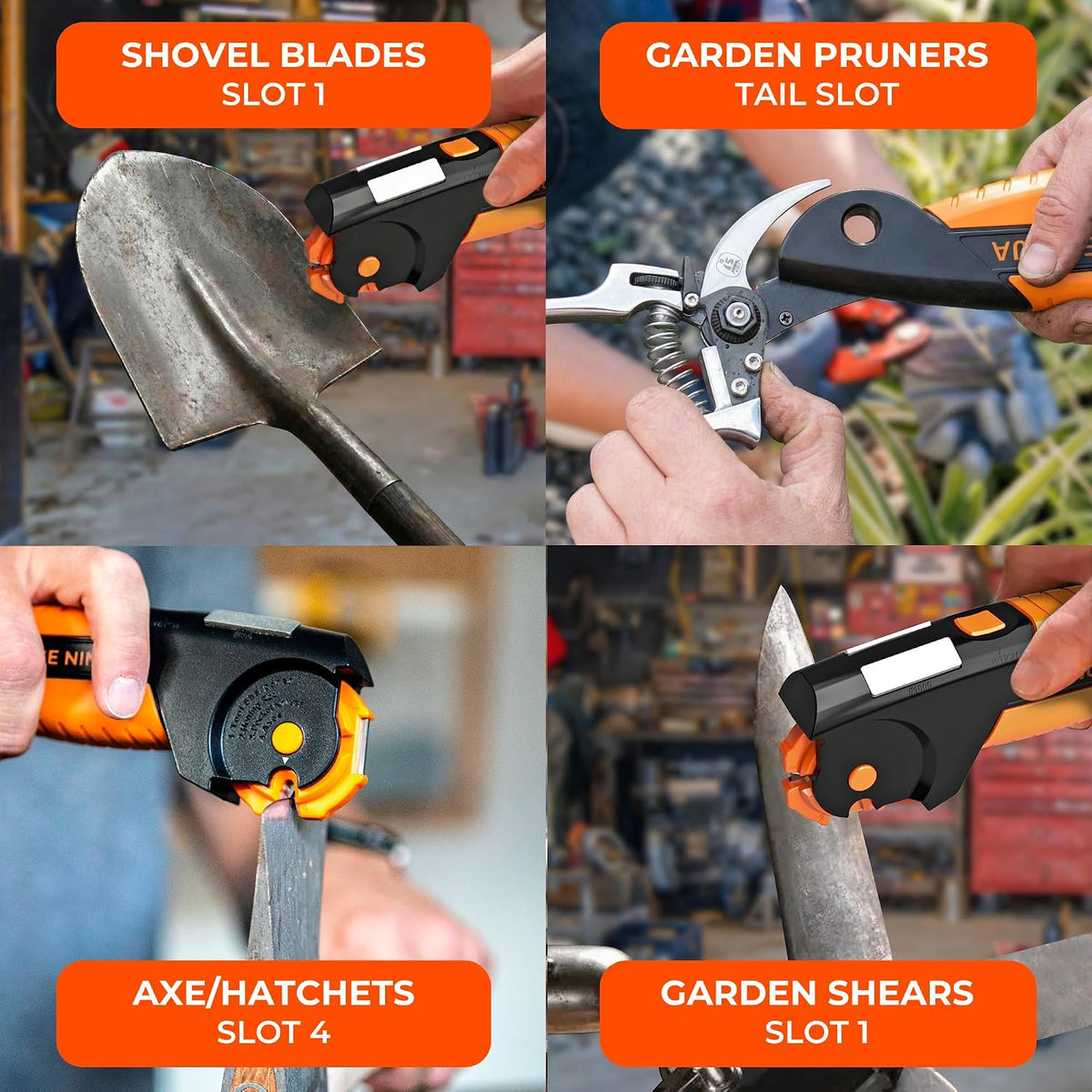Orange Ninja 7-in-1 Garden Tool & Knife Sharpener- One Tool for Every Blade — source gallery
