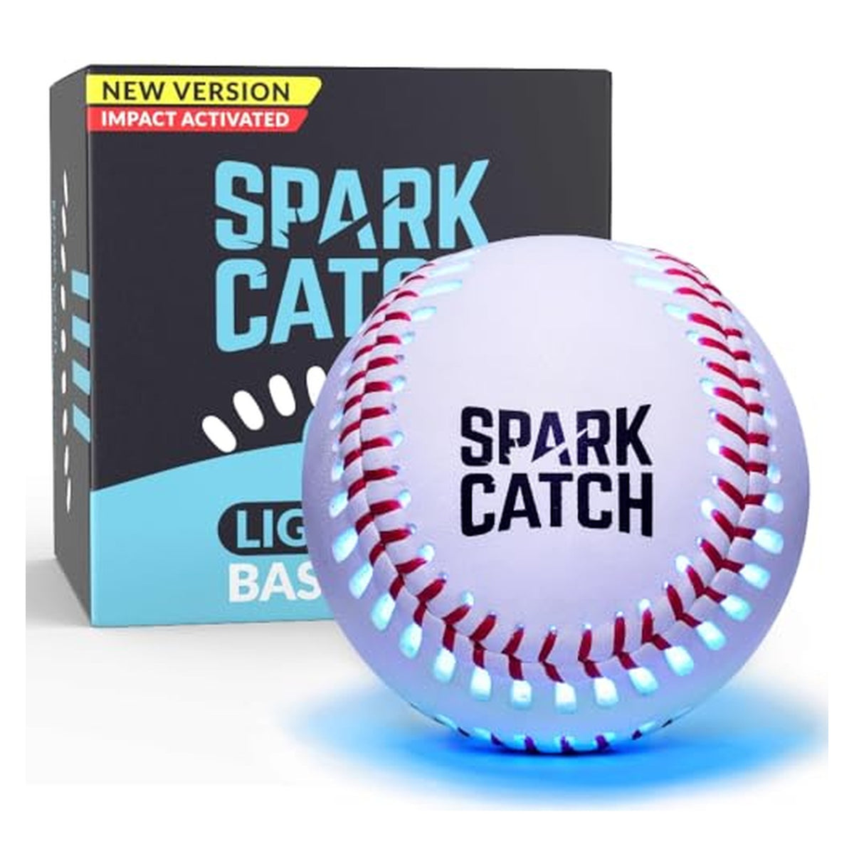 SPARK CATCH Impact-Activated Light-Up Baseball — Ice Blue