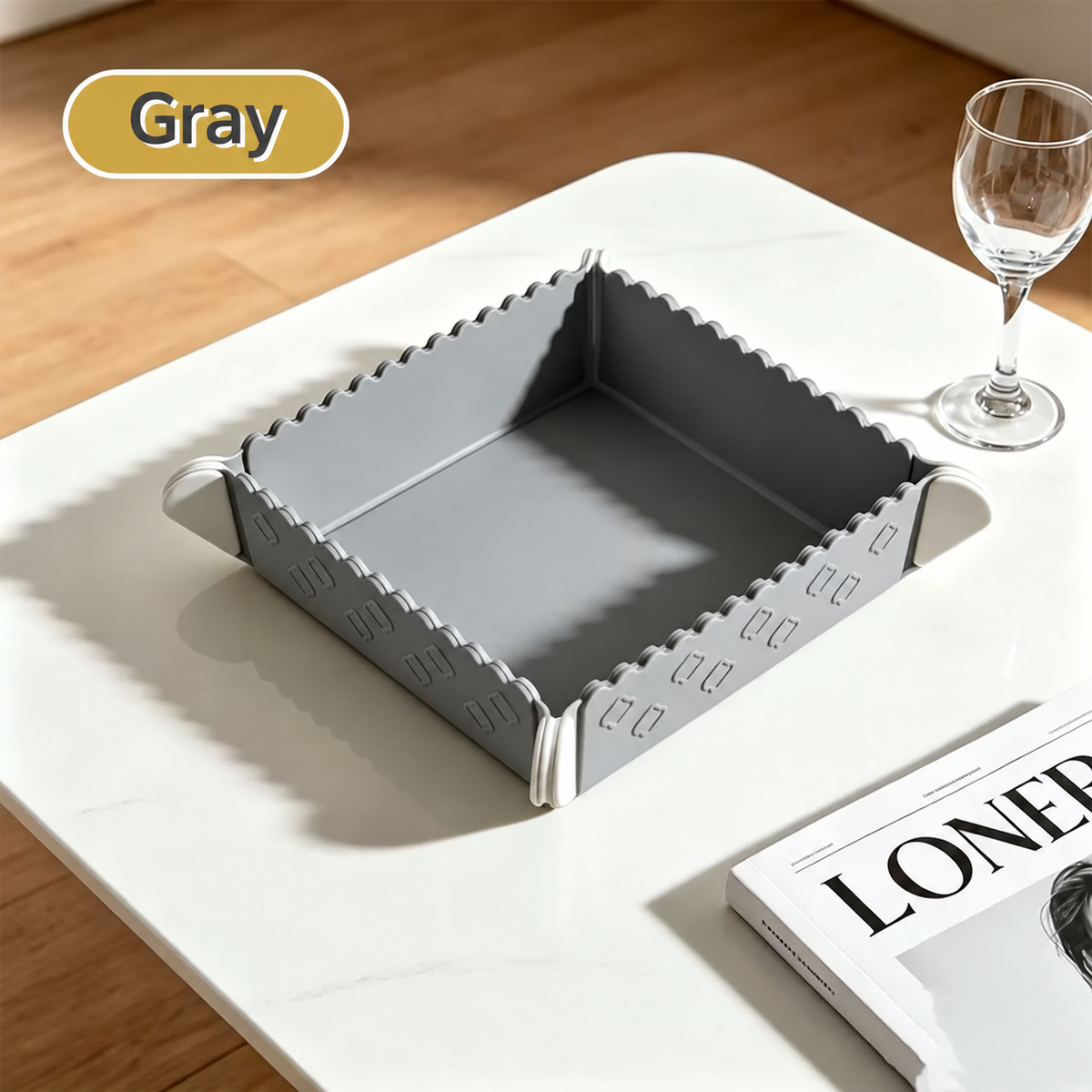 Gray mat folded into a tray