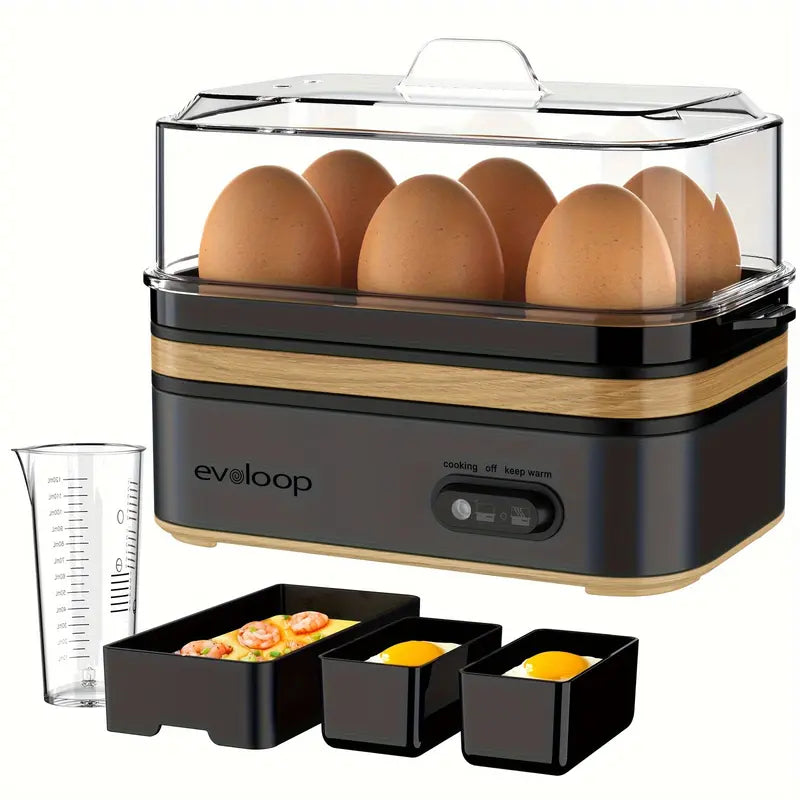 Six-egg cooker and included accessories; food not included