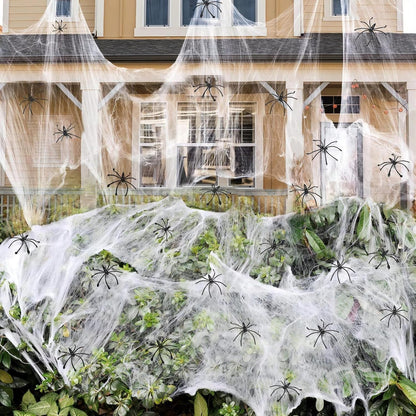 Large stretchable Halloween spider web decoration; custom pack contents described below