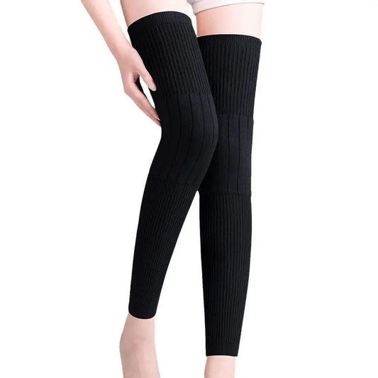Fleece-Lined Long Knee Warmers - One Pair — Black【1-pair】Size/99.2 lbs - 154.3 lbs