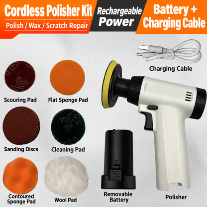 Full polisher kit with battery, charging cable and pads