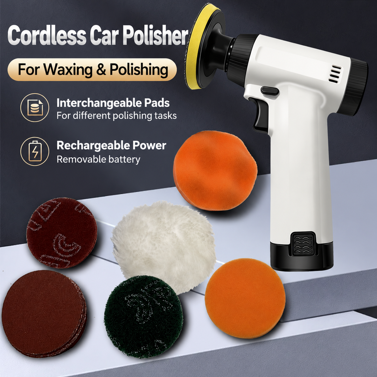 Polisher with interchangeable pad types