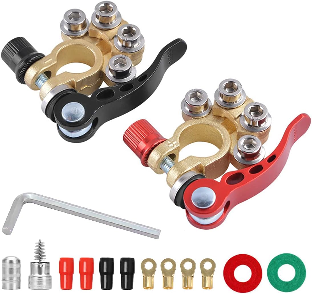 Black/Red-1 — Moly Magnolia 2PCS Car Battery Terminal Connectors with Fiber Washer