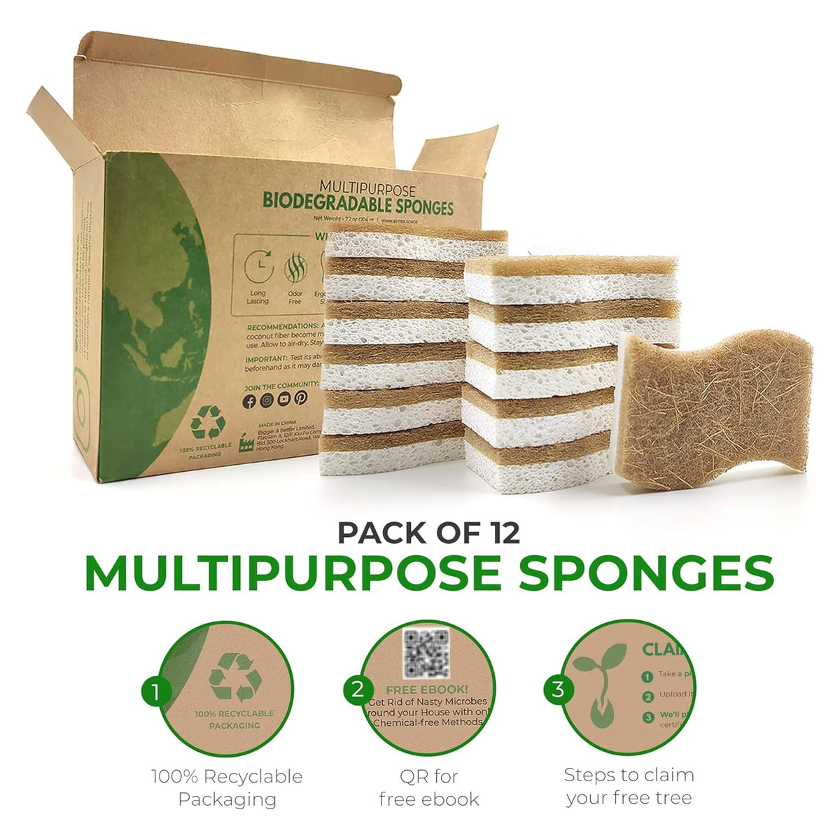 Natural Cellulose and Coconut Kitchen Sponges – 24 Pack original product photo