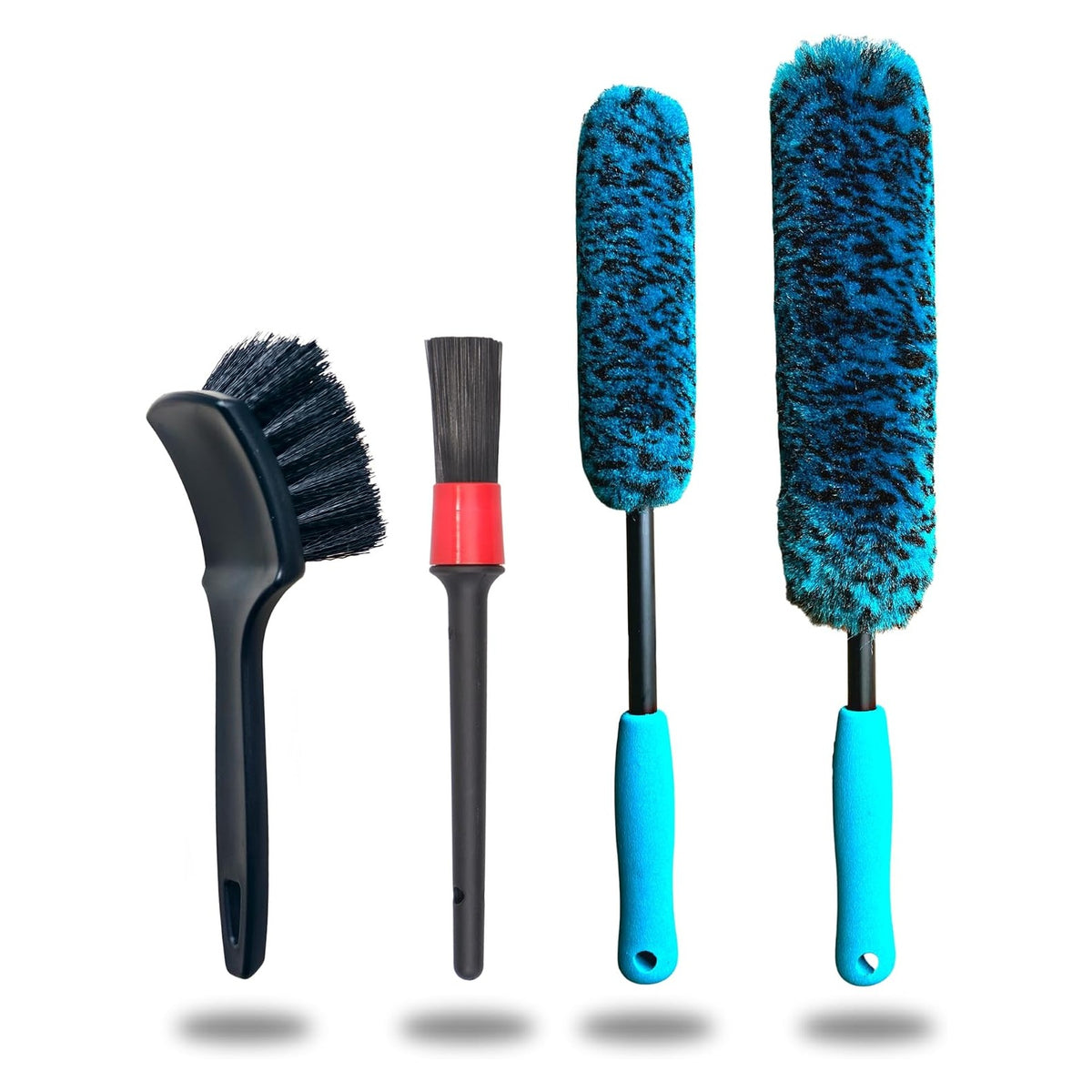 oesee PRO Choice 4 Pack Long Handle Wheel Brush Kit for Cleaning Wheel and Tire- 2X Soft Wheel Cleaning Brush, Detailing Brush and Stiff Tire Brush